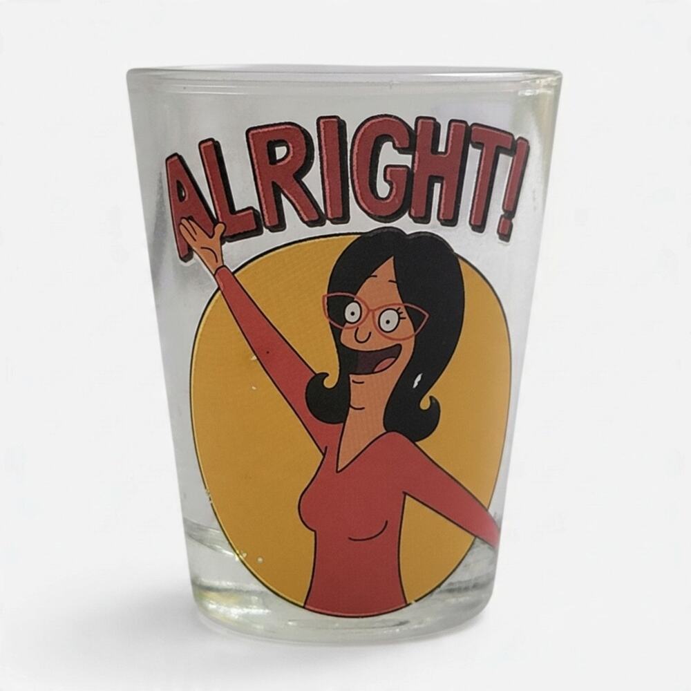 Bob's Burgers Linda Belcher ALRIGHT Shot Glass Clear Glass Cartoon Souvenir